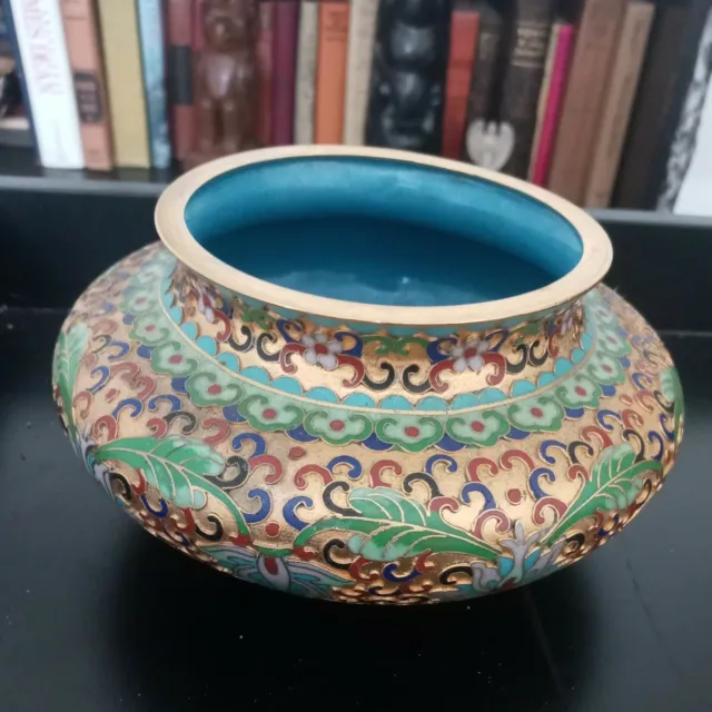 Antique Engraved Lotus Flower cloisonné  Vase Bowl Exquisite" Estate Collectable