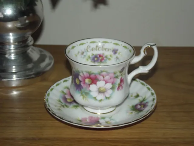 Royal Albert Flower of the Month COFFEE Cup & Saucer OCTOBER Cosmos With Label