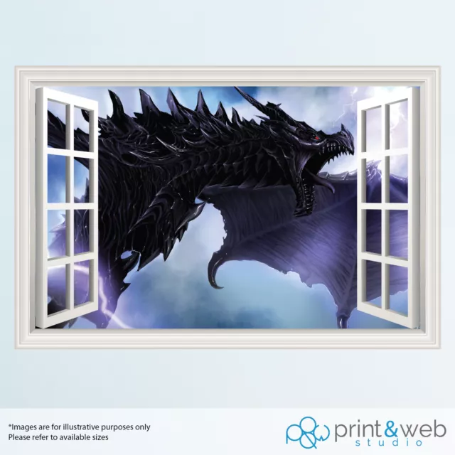 Skyrim Dragon Gamer 3D Window View Decal Wall Sticker Home Decor Art Mural