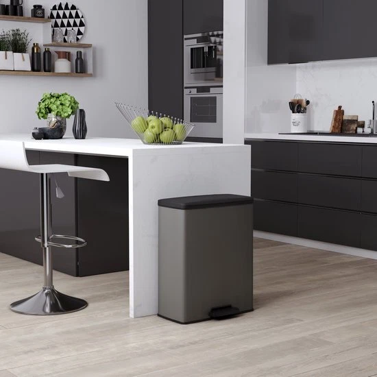 POUBELLE DECO RECTANGULAR DUO 10 18L , Gris métallisé, 39x29x50,5 cm