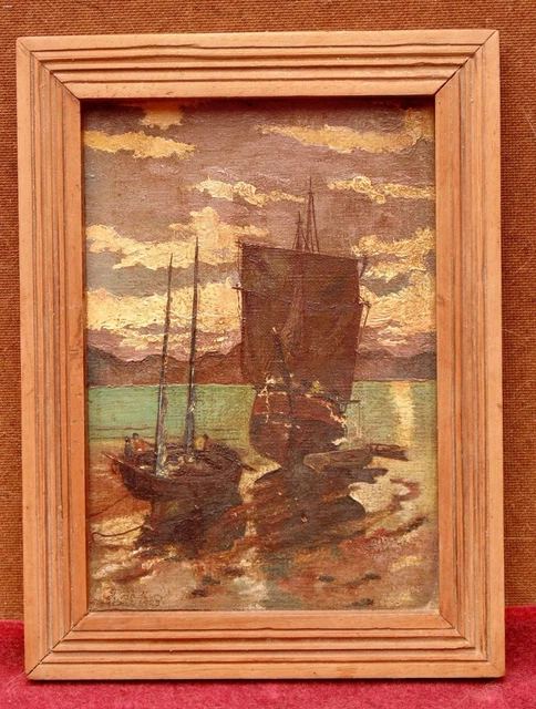 RARE ANCIEN MAGNIFIQUE tableau huile/toile marine signé J ou A BADIER ...