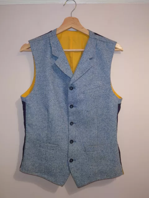 Gibson London Vintage Mens Blue Waistcoat Yellow Lining UK Size 36"