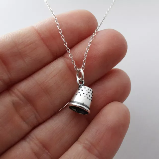 Small 3D Thimble Charm Necklace 925 Sterling Silver Sewing Sew Quilting Gift NEW