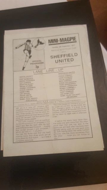 Notts County v Sheffield United Anglo Scottish Cup Football Programme 1977/1978