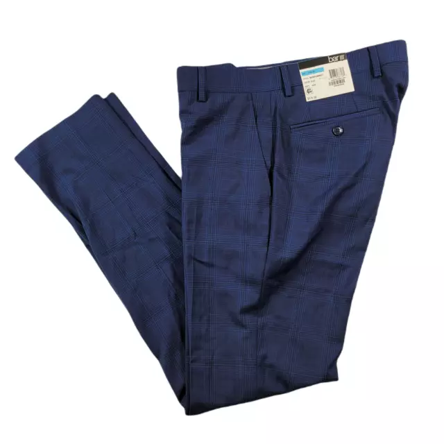 Bar III Skinny-Fit Blue Plaid Dress Pants Mens 31 x 32 Stretch Wool Blend $175