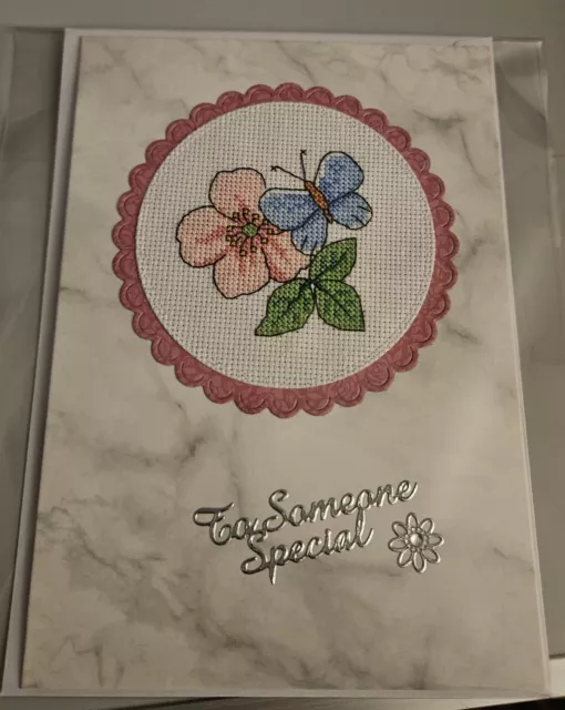 Completed cross stitch birthday  card Someone Special