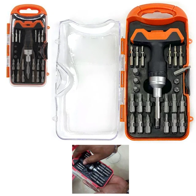 28 PC RATCHETING T Handle Mini Screwdriver Kit Screw Driver Ratchet ...