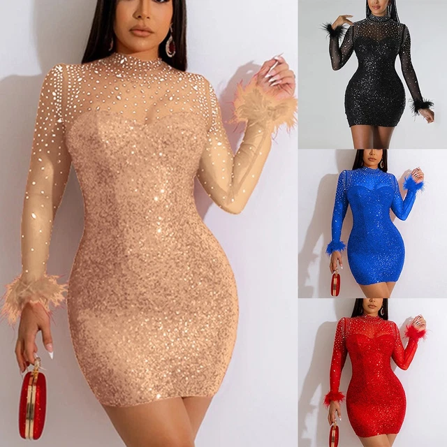 Robe femme robe de loisirs femme col haut manches longues fête transparente