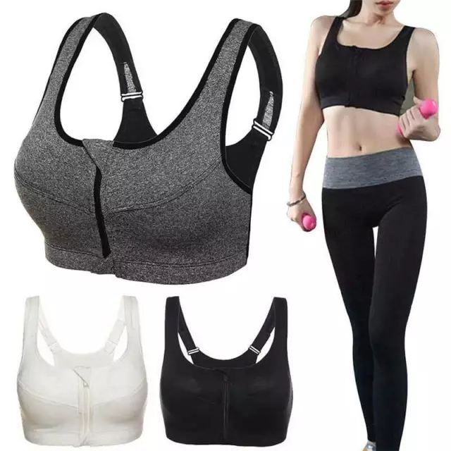 Damen Sport BH Push Up Ohne Bügel Vorderverschluss Fitness Joggen Yoga Bra