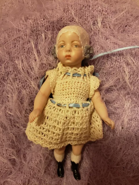 Vintage All Bisque Mignonette Repro  6" Artisan " VL " Fully Jointed Handpainted