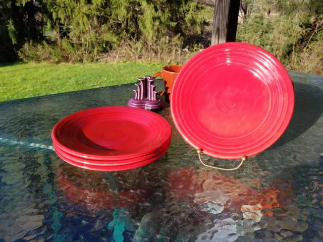 4 Luncheon PLATES set lot scarlet red HOMER LAUGHLIN FIESTA WARE 9" NEW