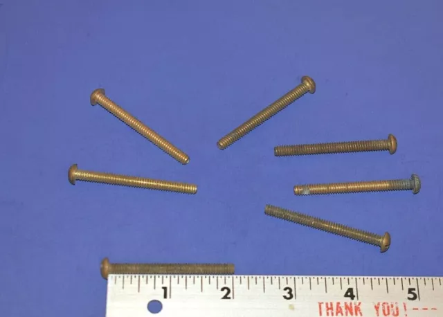 7 Vintage 10-24 x 2" Slotted Round Head Solid Brass Machine Screws