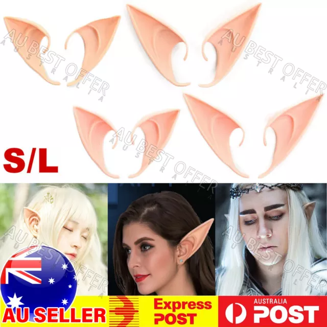 1 Pair Rubber Elf Ears Fairy Hobbit Demon Halloween Costume Cosplay AUS