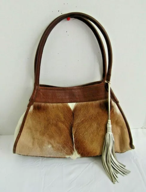 Springbok Fur Shoulder Bag FSP The Collection Cape Town Brown Leather Trim Purse