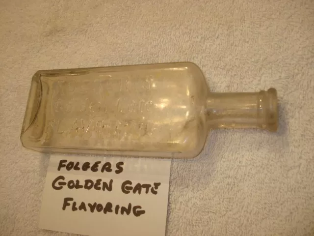 Vintage FOLGER'S GOLDEN GATE FLAVORING Clear Bottle, about 5 OZ. 2