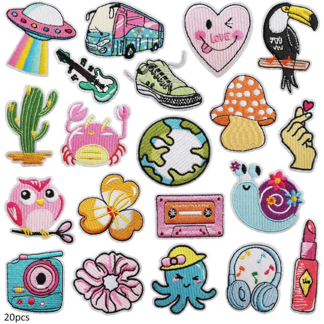 20Pcs Cartoon Iron On Patches Embroidered Applique Patch DIY Clothes Bags Decors