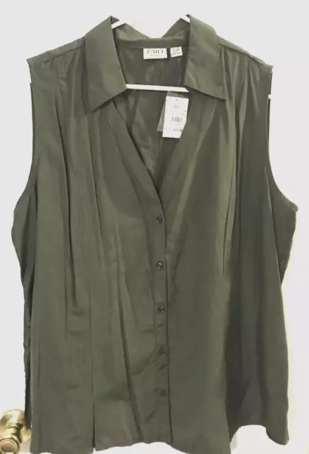 Cato Womens olive green button up sleeveless top 14/16W NWT