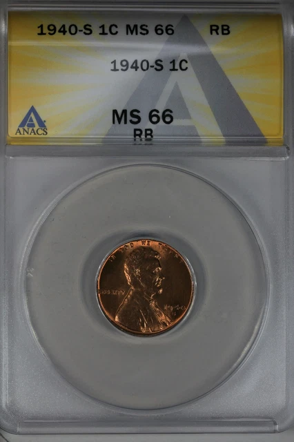 1940-S  .01  ANACS  MS 66 RB  Lincoln Head Cent, Lincoln One Cent
