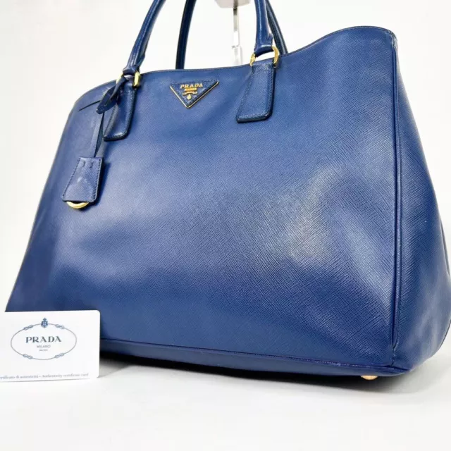 PRADA Galleria Tote Bag Handbag Saffiano Leather Blue Women Used Japan Authentic