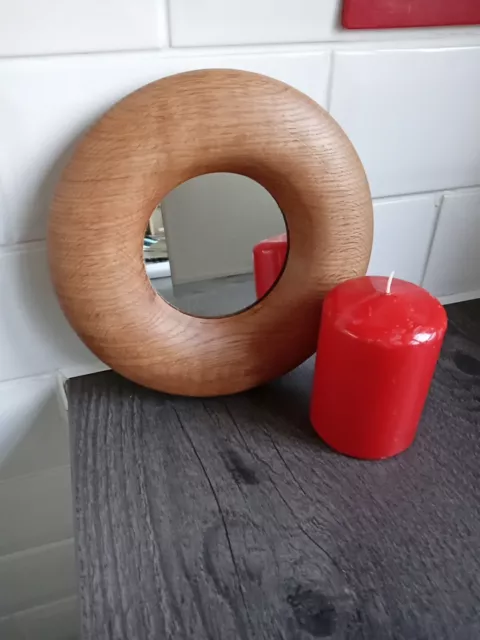 Hand Turned/Crafted Circular Oak Hanging Vanity Mirror Or Candle Display Stand.