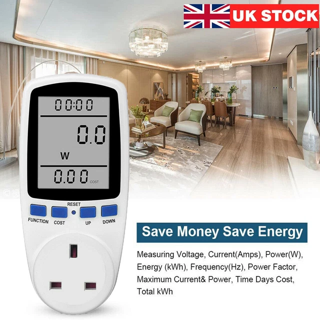 UK PLUG ELECTRICITY Power Consumption Meter Energy Monitor Watt Kwh