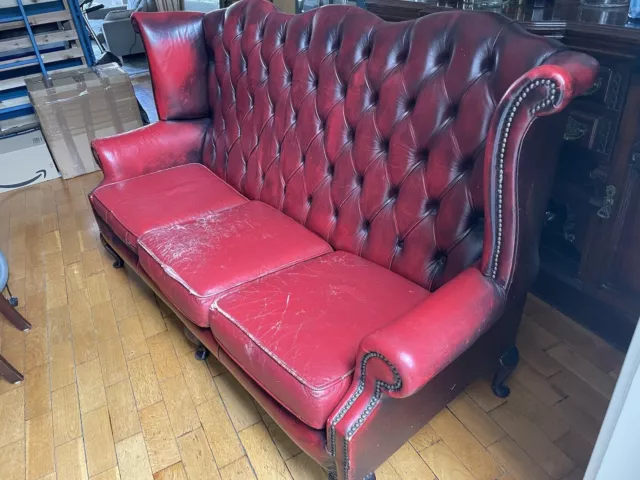 Chesterfield, Queen Anne High back, 3 Seater, Blood Red