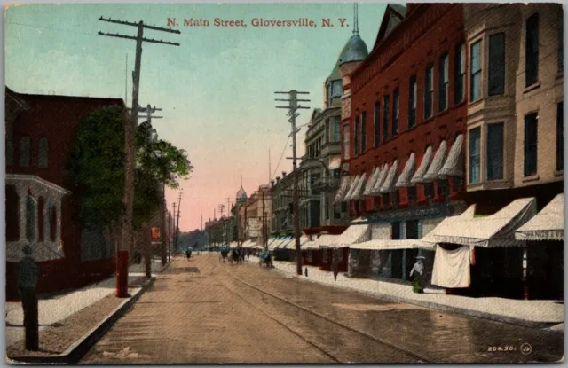 Gloversville, New York Postcard "N. Main Street" Downtown Scene Valentine 1910s