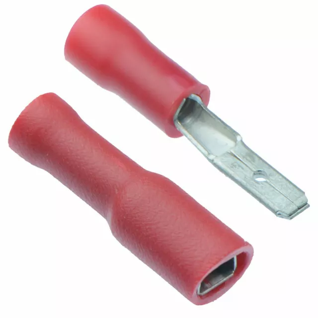 50 x PAIRS Red 2.8mm Male + Female Fully Insulated Crimp Spade Connector