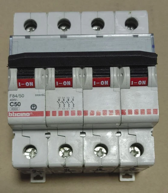 Interrupteur Magnétothermique Bticino 1P+N Courbe C 50A 4.5KA - 2 Modules Pour Tableau électrique