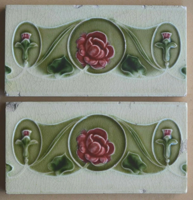 Alfred Meakin - Antique Art Nouveau Majolica 2 Border Tiles C1900