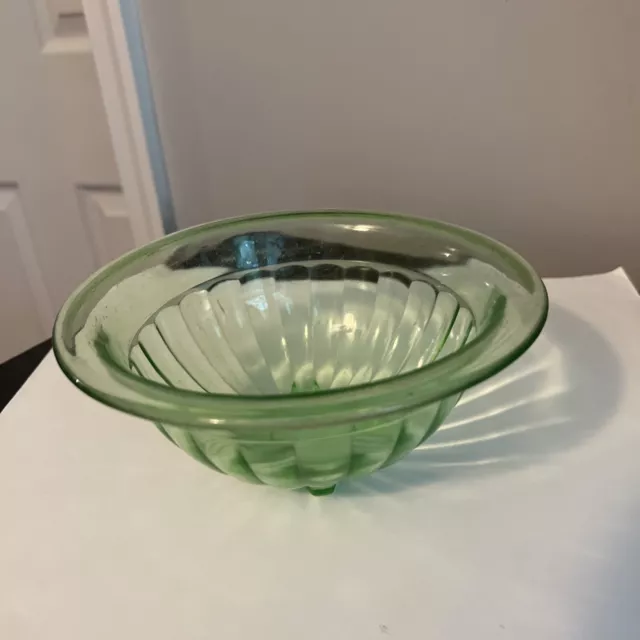 1930 Hazel Atlas Pattern Green Uranium Glass Ribbed Mixing Bowl small