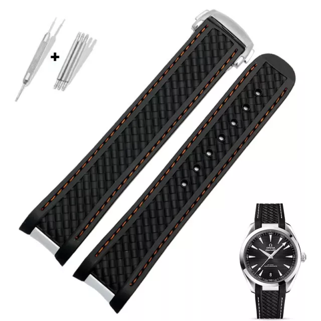 Bracelet Noir pour Omega Seamaster Aqua Terra 20mm Surpiqûre Orange Caoutchouc