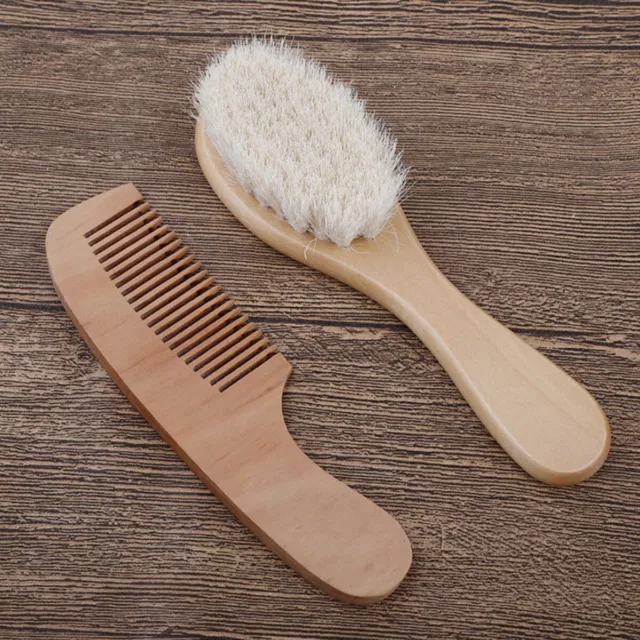 2 Pcs Baby Hair Brush and Comb Set Natural Soft Wool Bristle Toddler Hair·