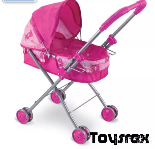 Girls Doll Toy Buggy Stroller Pushchair Pram interactive Learning Play pink