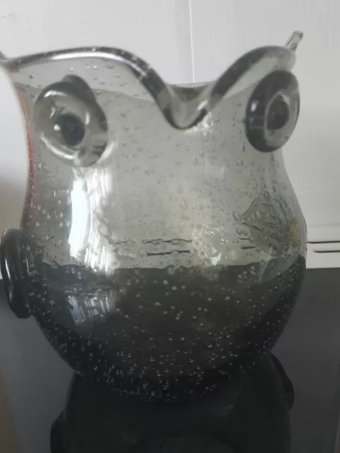 Blenko hand-blown glass owl vase. Bubble glass