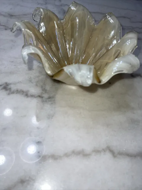 Murano Lavorazione Art Glass Bowl Iridescent Swirl Italy Hand Blown