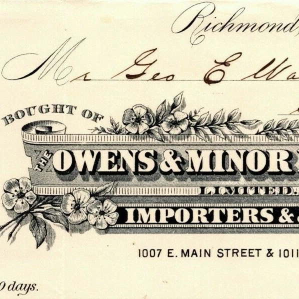 OWENS & MINOR Drug Co. Richmond, VA Letterhead o Geo. E. Wear 1895 £23.