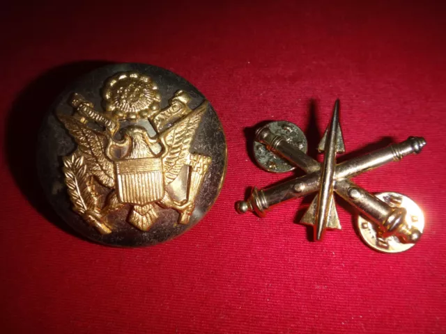 Vietnam War 2 US Metal Collar Badges: U.S. ARMY Insignia + AIR DEFENSE ARTILLERY