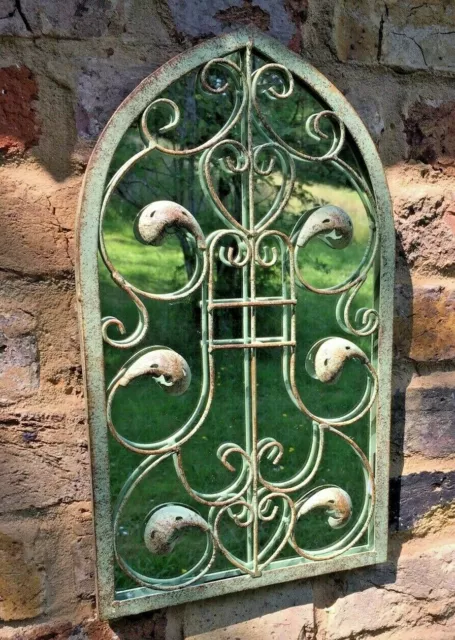 Garden Mirror Green Leaf Garden Ornament Metal Ornate Indoor Outdoor Gift