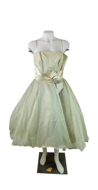 VTG 1950s Tulle Chiffon Satin Floral Cupcake Party Prom Dress Blue Womens Small