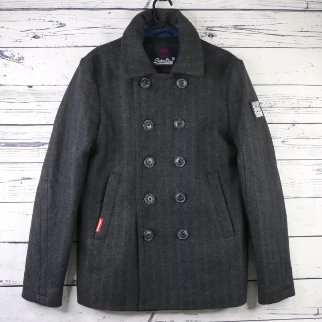 SUPERDRY MEN S ROOKIE Wool Peacoat Pea Coat. Size Medium Charcoal Grey 39.99 PicClick UK