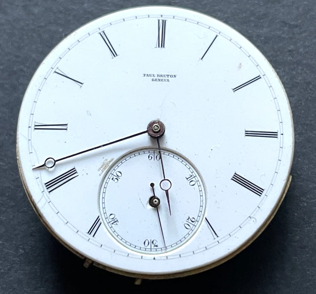 ANTIQUE PAUL BRETON Geneva 10s Pocket Watch Movement Running Ticks 38