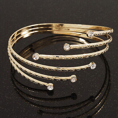 Gold Plated Crystal Textured Armlet Bangle - up to 29cm upper arm