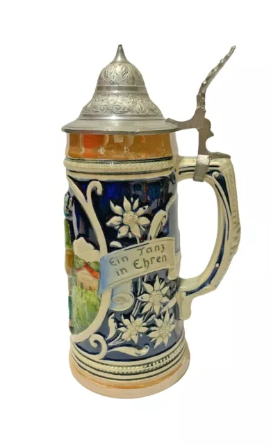 Rare Lidded Beer Stein ~ Ein Tanz In Ehren ~ Niemand Wehren ~ Made in Germany