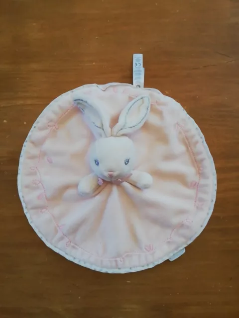 O/ Doudou Kaloo Lapin Perle Plat Rond Blanc Rose Broderies Yeux Gris