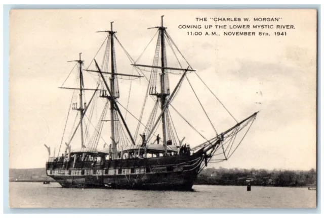 The Charles W. Morgan Coming Up The Lower Mystic River Mystic CT Postcard