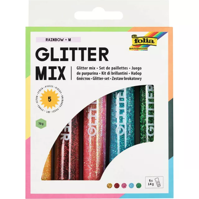 5 folia Puler Glitter-Rainbow Glitzer farbsortiert 5x 14,0 g