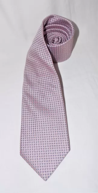 Hugo BOSS Silk Necktie Micro Geometric Grid Pattern Pale Pink-Multi 3.5" x 59.5" 3