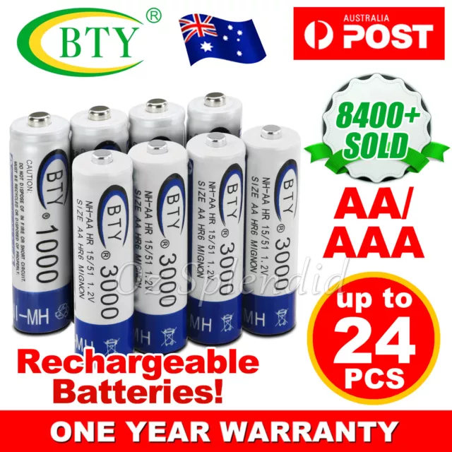 4-24x 3000mAh AA/1000mAh AAA Rechargeable Battery NI-MH 1.2V Recharge Batteries