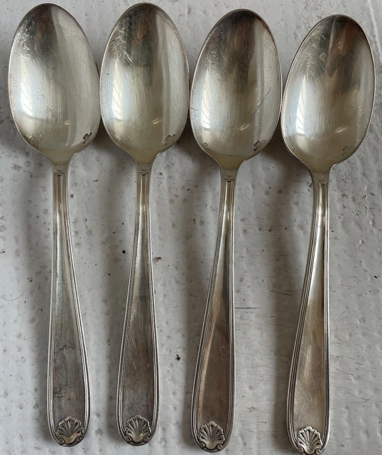 4 Cuilleres De Table En Metal Argente Modele Coquille Marot Christofle